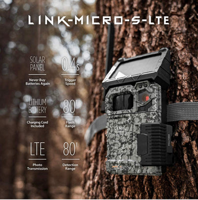 SPYPOINT LINK-MICRO-S-LTE Solar Cellular Trail Camera 4 LED Infrared Flash Game Camera with 80-foot Detection and Flash Range LTE-Capable Cellular Trail Camera 10MP 0.4-second Trigger Speed!! NEW IN BOX!!