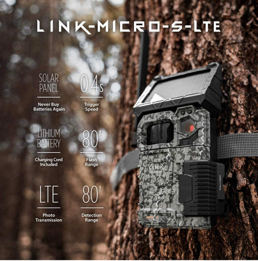 SPYPOINT LINK-MICRO-S-LTE Solar Cellular Trail Camera 4 LED Infrared Flash Game Camera with 80-foot Detection and Flash Range LTE-Capable Cellular Trail Camera 10MP 0.4-second Trigger Speed!! NEW IN BOX!!