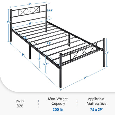 Yaheetech Twin Metal Platform Bed Frame Mattress Foundation with Headboard and Footboard Black**New in box**