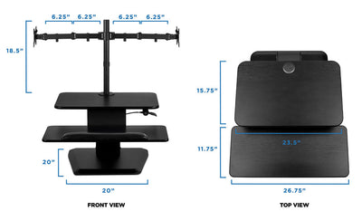 Mount-It! Sit Stand Standing Desk Converter with Dual Monitor Mount, Black!! NEW OUT BOX, MINOR DAMAGE FROM SHIPPING HARDLY NOTICEABLE!!