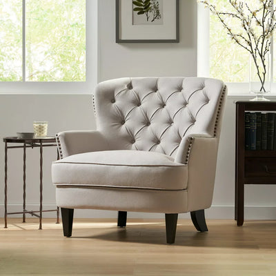 Noble House Gabriel Tufted Fabric Club Chair Color, Natural**New and assembled**