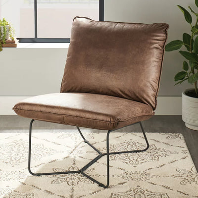 Better Homes & Gardens Pillow Lounge, Accent Chair, Brown Faux Leather Upholstery**New in box**
