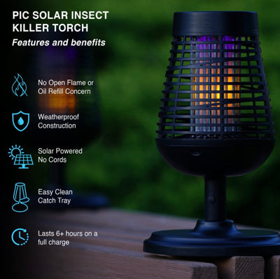 PIC Solar Insect Killer Torch with LED Flame Effect, Black Torch, Area Bug Zapper- NEW IN BOX!!!