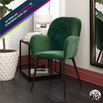 Fallon Modern Accent Chair, Metal Legs, Green Velvet**New**