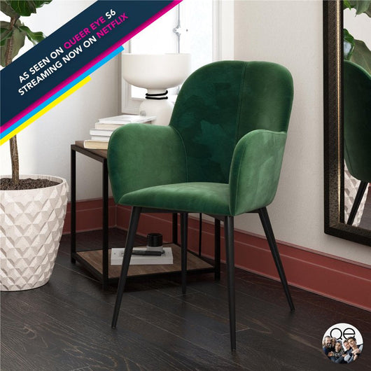 Fallon Modern Accent Chair, Metal Legs, Green Velvet**New**