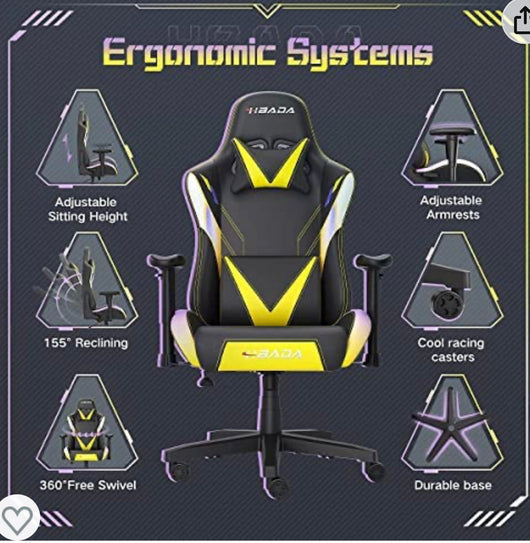 Hbada Gaming Chair Racing Style Ergonomic High Back Computer Chair with Height Adjustment, Headrest and Lumbar Support E-Sports Swivel Chair- new and assembled