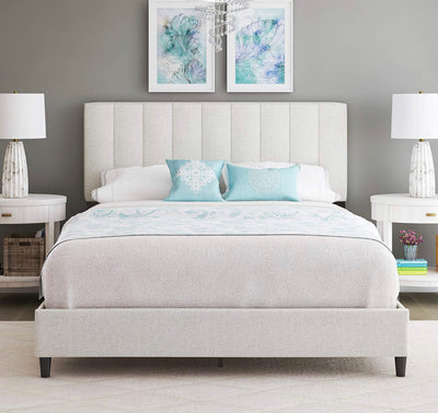 Boyd Sleep Leah Upholstered Vertical Tufted Platform Bed Frame,  Eggshell, King- NEW IN BOX!!!