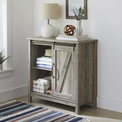 Better Homes & Gardens Modern Farmhouse Accent Storage Cabinet, Rustic Gray Finish**New in Box**