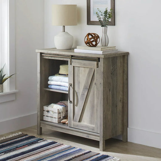 Better Homes & Gardens Modern Farmhouse Accent Storage Cabinet, Rustic Gray Finish**New in Box**