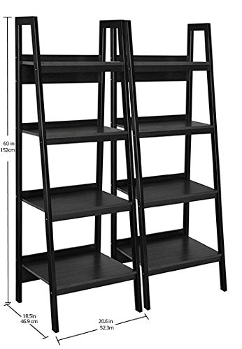 Ameriwood Home Lawrence 4 Shelf Ladder Bookcase Bundle, Black**New in box**