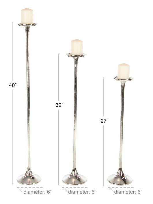 DecMode 27”,32”,40”H Aluminum Modern Candle Holder, Silver, 3 Pieces!! NEW OUT OF BOX!!