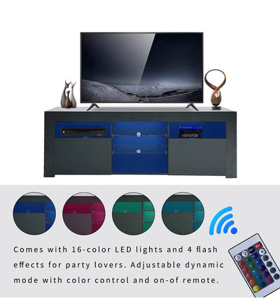 DMAITH TV Stand with LED Lights, 2 Storage Cabinet and Open Shelves High Gloss Entertainment Center Media Console Table Storage Desk for Up to 65 Inch TV, Black (new in the box)