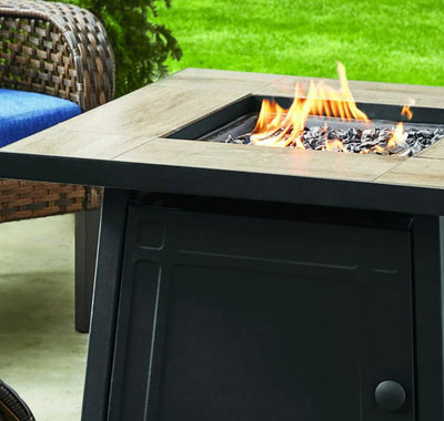 Mainstays 30" Square Ceramic Tiletop Outdoor Gas Fire Pit Table- NEW IN BOX!!!