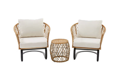 Better Homes & Gardens Ventura 3-Piece White Outdoor Boho Wicker Chat Set, Wicker Frame- NEW AND ASSEMBLED!!!