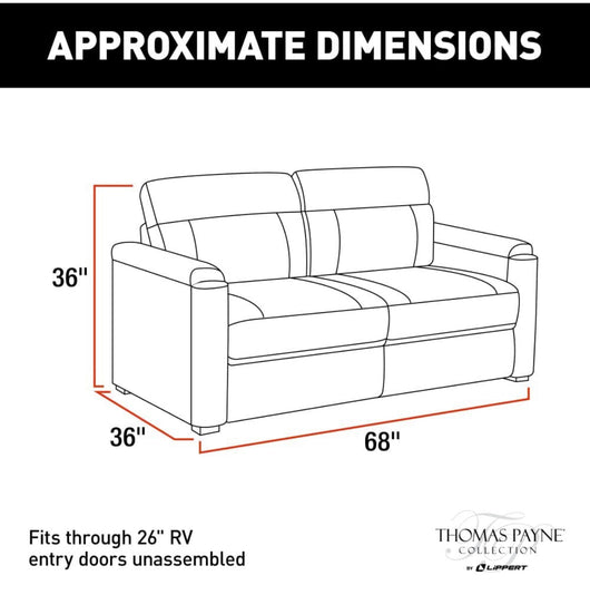 THOMAS PAYNE 68" Tri-Fold Sofa for 5th Wheel RVs Travel Trailers and Motorhomes Norlina (new and assembled)