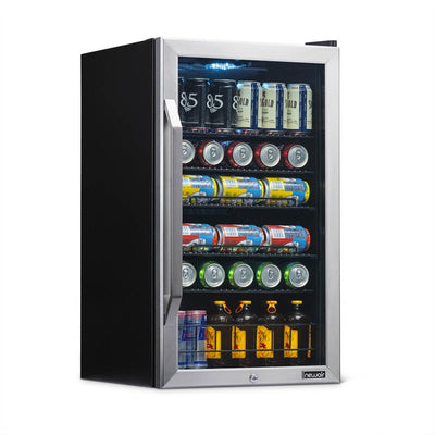 NewAir Premium Stainless Steel 126 Can Beverage Refrigerator and Cooler with SplitShelf Design**New small dent,seen in picture**