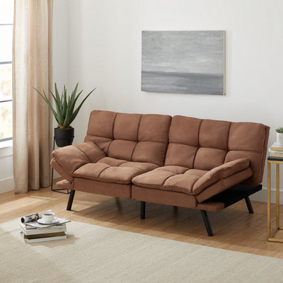 Mainstays Memory Foam Futon, Camel Faux Suede Fabric**New in box**