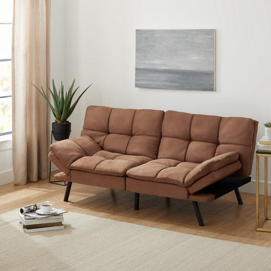Mainstays Memory Foam Futon, Camel Faux Suede Fabric**New in box**