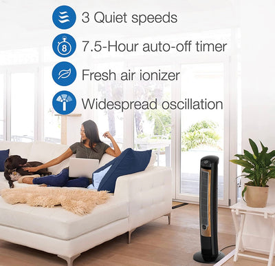 Lasko Products Portable Electric 42" Oscillating Tower Fan with Fresh Air Ionizer, Timer and Remote Control for Indoor, Bedroom and Home Office Use, Blackwood- NEW IN BOX!!!