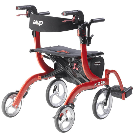 Drive Nitro Duet 4 Wheel Rollator/ Transport Chair, Red!! NEW OUT OF BOX!!