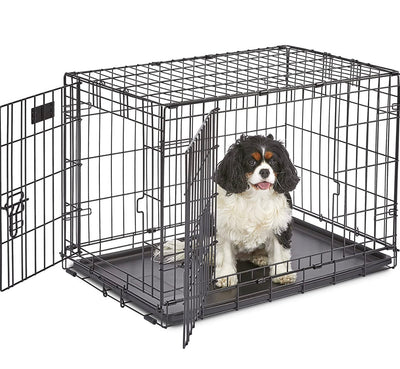 MidWest Homes for Pets Newly Enhanced Single & Double Door iCrate Dog Crate, Includes Leak-Proof Pan, Floor Protecting Feet, Divider Panel & New Patented Features- new in box