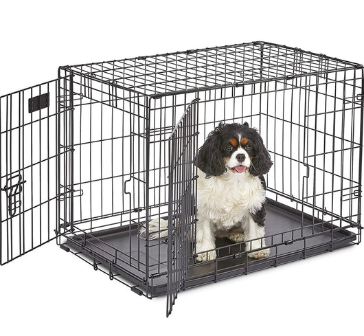 MidWest Homes for Pets Newly Enhanced Single & Double Door iCrate Dog Crate, Includes Leak-Proof Pan, Floor Protecting Feet, Divider Panel & New Patented Features- new in box