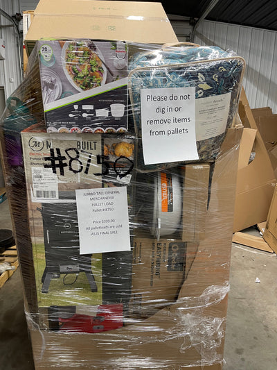 Jumbo huge liquidation pallet- over 7 ft tall ! Pallet number 8750