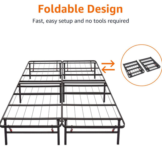 Amazon Basics Foldable Metal Platform Bed Frame with Tool Free Setup, 14 Inches High, Full, Black**New,dented from shipping**