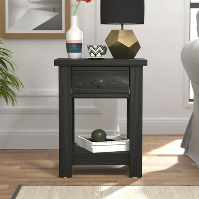 Coover Wood Rectangular End Table with 1 Drawer, Black**New in box**