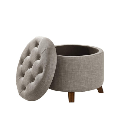 Amazon Basics Upholstered Tufted Storage Ottoman Footstool, 17"H, Gray**New**