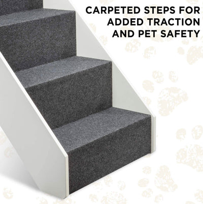 Arf Pets Wood Dog Stairs, 4 Levels Height Adjustment Wide Pet Steps, Foldable, White!! NEW IN BOX!!