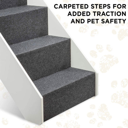 Arf Pets Wood Dog Stairs, 4 Levels Height Adjustment Wide Pet Steps, Foldable, White!! NEW IN BOX!!
