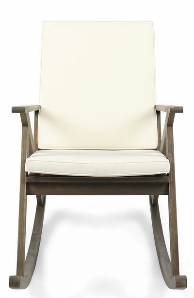 Noble House Gregory Outdoor Acacia Wood Rocking Chair with Cream Cushions, Grey Wood!! NEW AND ASSEMBLED!!