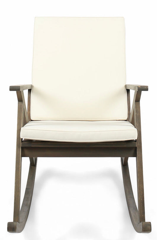 Noble House Gregory Outdoor Acacia Wood Rocking Chair with Cream Cushions, Grey Wood!! NEW AND ASSEMBLED!!