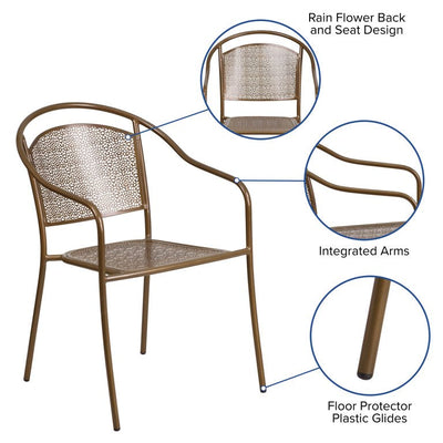 Flash Furniture Commercial Grade Gold Indoor-Outdoor Steel Patio Arm Chair with Round Back**New**