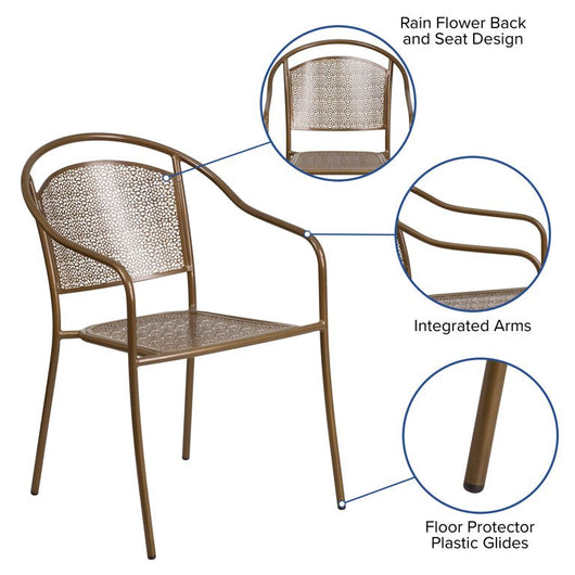 Flash Furniture Commercial Grade Gold Indoor-Outdoor Steel Patio Arm Chair with Round Back**New**