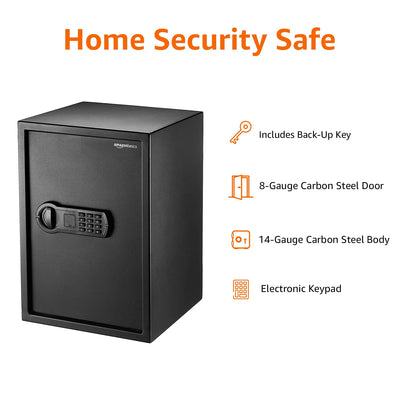 Amazon Basics Steel Home Security Safe with Programmable Keypad - Secure Documents, Jewelry, Valuables - 1.8 Cubic Feet, 13.8 x 13 x 19.7 Inches, Black**New**