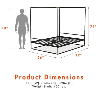 CosmoLiving Celeste Canopy Metal Bed, Full Size Frame, Black/Gold!! NEW IN BOX!!