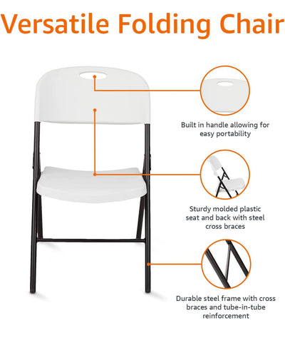 Amazon Basics Folding Plastic Chair, 350-Pound Capacity, White, 4-Pack- NEW IN BOX!!!