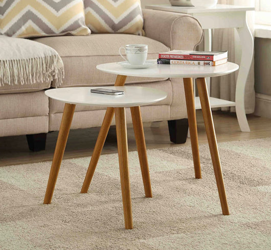 Convenience Concepts Oslo Nesting End Tables, White / Natural!! NEW IN BOX!!