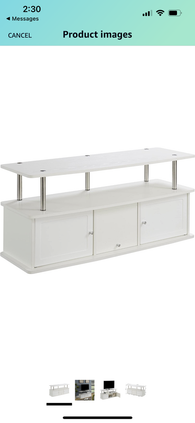 Convenience Concepts Designs2Go 50 inch TV Stand with 3 Storage Cabinets and Shelf, White- NEW IN BOX!!!