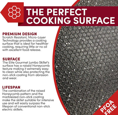 Elite Gourmet EG-6203# Extra Deep 16"x13"x3.2" (10.5Qt.) Scratch Resistant, Easy Pour Spout Dishwasher Safe, Non-stick Electric Skillet with Glass Vented Lid, Adjustable Temperature, Black- NEW IN BOX!!!