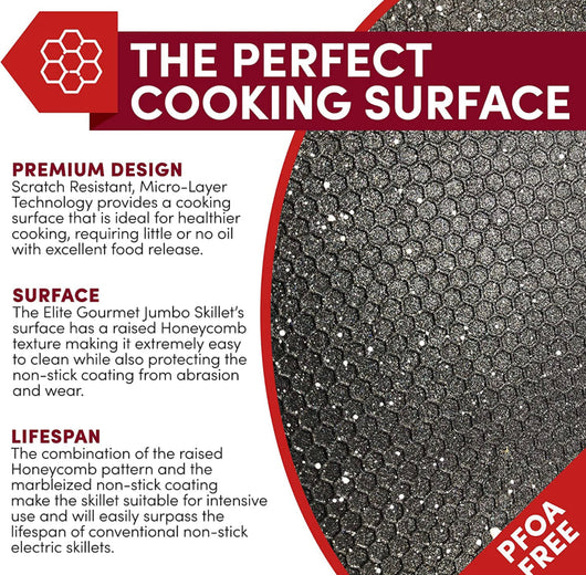 Elite Gourmet EG-6203# Extra Deep 16"x13"x3.2" (10.5Qt.) Scratch Resistant, Easy Pour Spout Dishwasher Safe, Non-stick Electric Skillet with Glass Vented Lid, Adjustable Temperature, Black- NEW IN BOX!!!