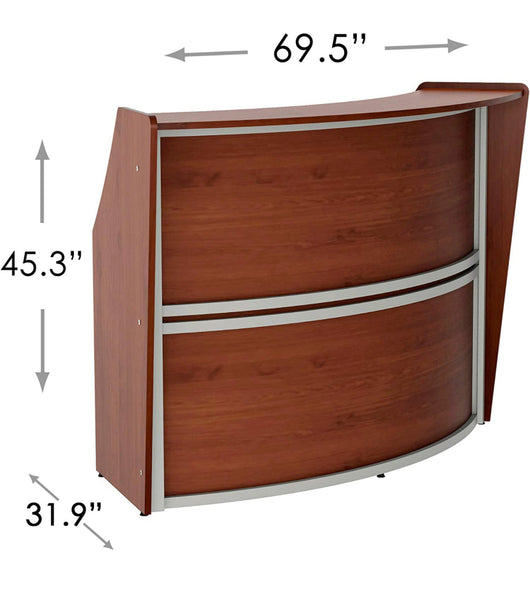 Linea Italia Curved Modern Office Desk Easy to Assembly Single Unit Reception Counter for Lobby, Salon, 70" x 27", Cherry- NEW IN 2 BOXES!!!