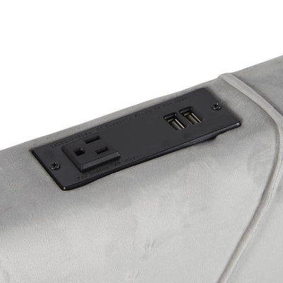 Twin-XL Tufted FXL Upholstered Headboard with USB Port, Lt. Grey Finish**New in box**
