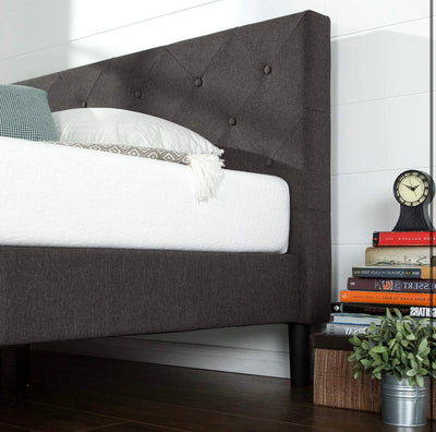 Zinus Diamond platform, upholstered bed with embroidered wooden slat back, individual, Wood, Brown, King!  -Brand new in the box