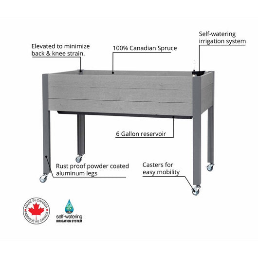 CedarCraft Self-Watering Elevated Spruce Planter 21x47x32"H (Gray)**New in Box**