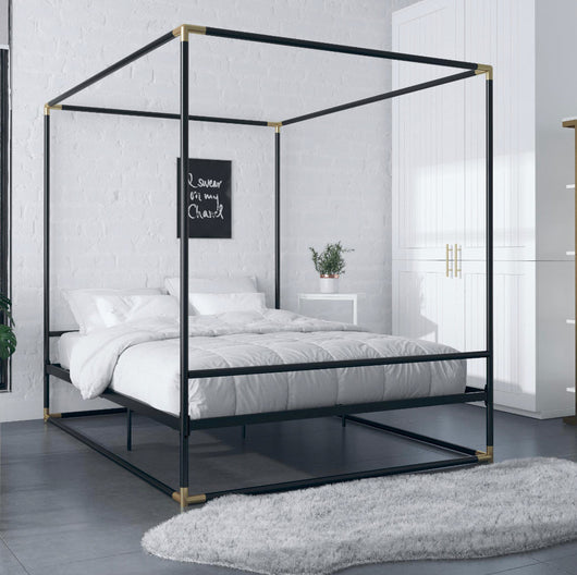 CosmoLiving Celeste Canopy Metal Bed, Full Size Frame, Black/Gold!! NEW IN BOX!!