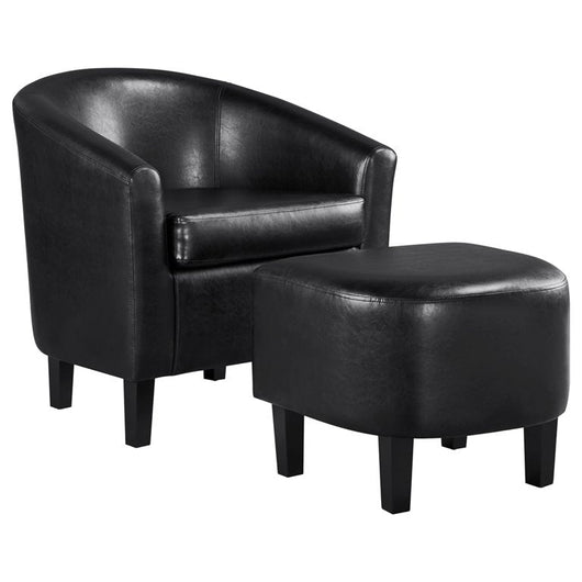 Easyfashion Contemporary Faux Leather Club Chair and Ottoman Set, Black! -NEW!