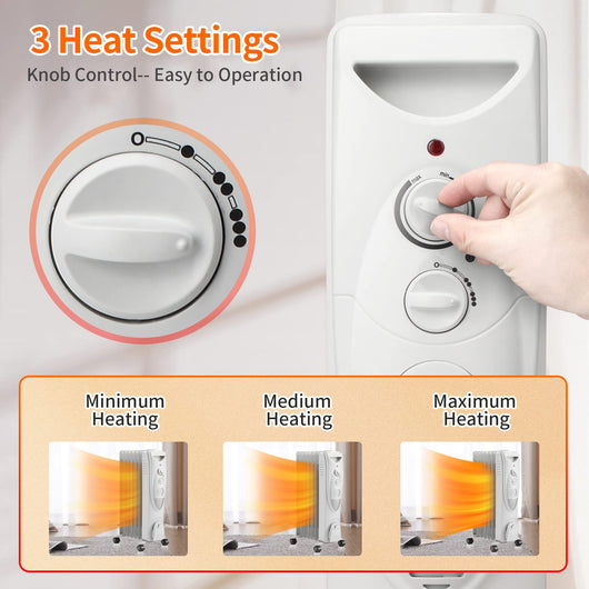 Kismile 1500W Oil Filled Radiator Heater, Portable Electric Heater with 3 Heat Settings, Adjustable Thermostat, Overheat & Tip-Over Protection, Oil Heaters for Indoor Use (Grey)**New in box**